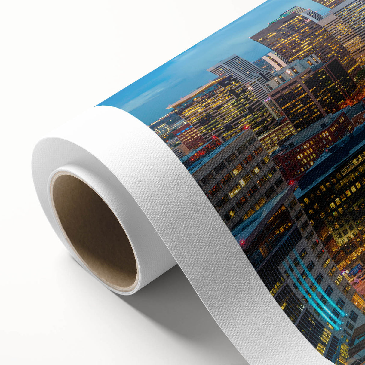 Art deco poster of Denver skyline in pastel shades on rolled canvas, ideal for nursery wall art.