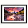 Colorful abstract art print of Maroon Bells, Colorado in vibrant hues on a textured, extra large canvas, framed in black.