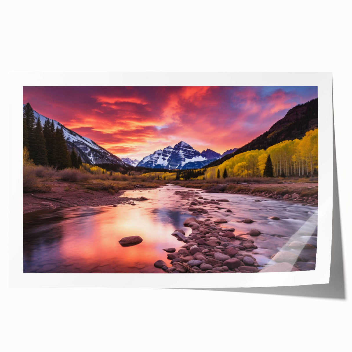 Maroon Bells, Colorado scenery on a rolled print, showcasing vibrant autumn colors, ideal for art wall dining room.