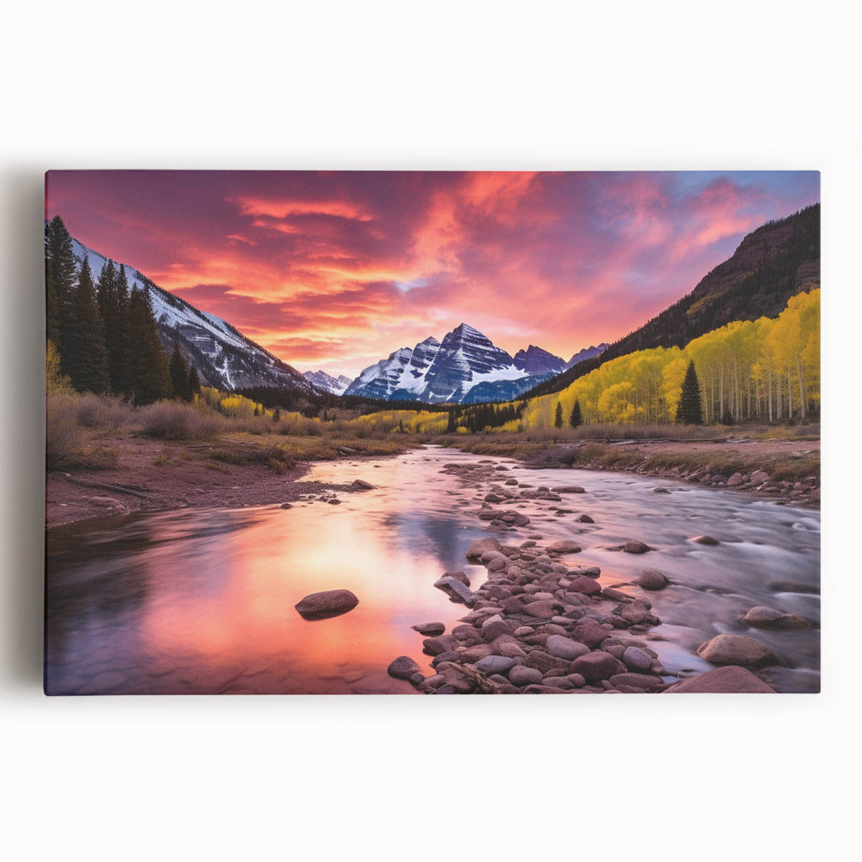 Black and white photograph of Maroon Bells, Colorado, on large stretched canvas, ideal for kitchen wall art.