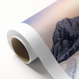 Art deco poster of the Colorado Rocky Mountains in muted earth tones on rolled canvas, suitable for nursery wall art.