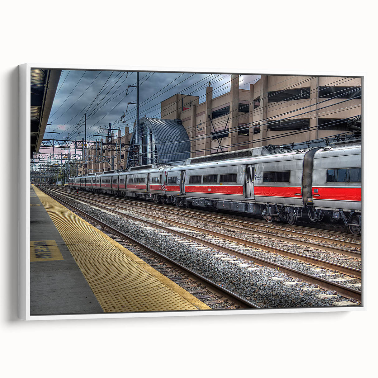 Vintage poster art of Connecticut scenery on a large framed canvas, featuring colorful artwork against a black background.