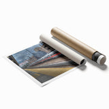 Extra large rolled print featuring a serene Connecticut landscape with floral accents in soft green and blue tones.