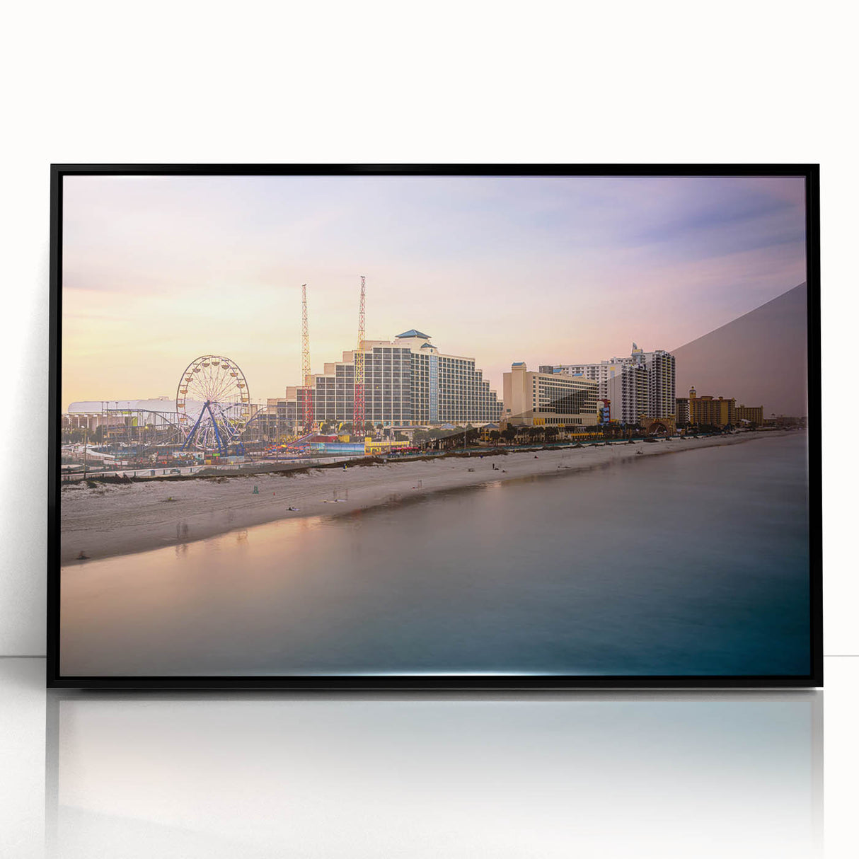 Large abstract wall art depicting Daytona scenery in black and white on framed acrylic, suitable for modern art wall decor.