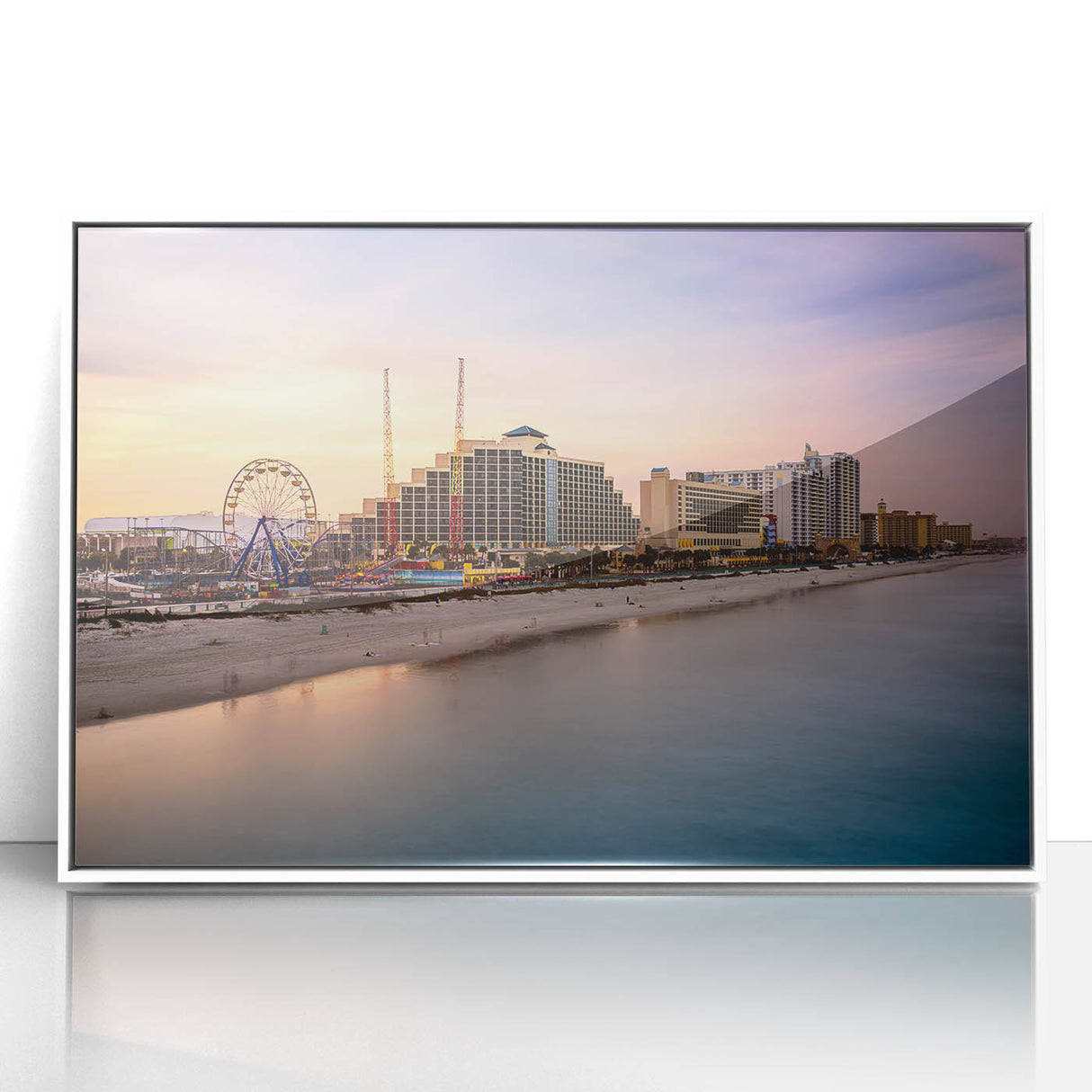 Art deco style poster of Daytona scenery in pastel shades on white acrylic frame, suitable for modern nursery decor.
