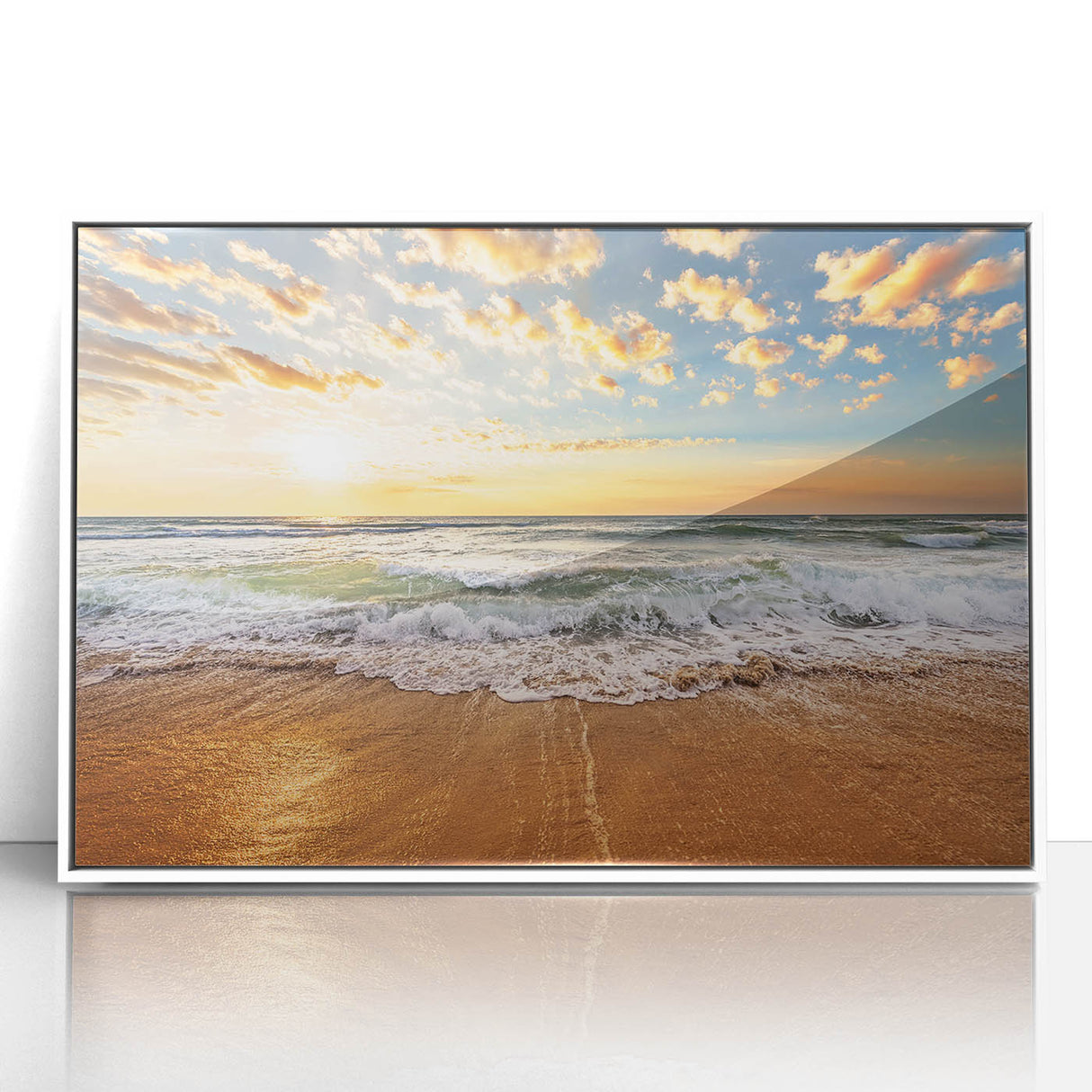 Art Deco style poster of Fort Lauderdale scenery in muted blue tones on framed acrylic, ideal for modern bedroom ambiance.