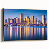 Framed canvas depicting a vintage-style Miami landscape in muted gold and black tones, suitable for bedroom wall art.