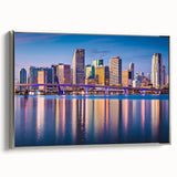 Framed canvas of a vintage Miami landscape painting in vibrant colors on a black background, ideal for living room decor.