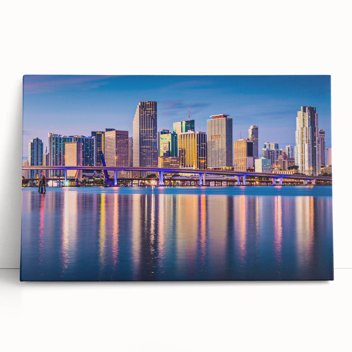 Black and white stretched canvas of Miami skyline, ideal for kitchen wall art or bedroom ambiance.