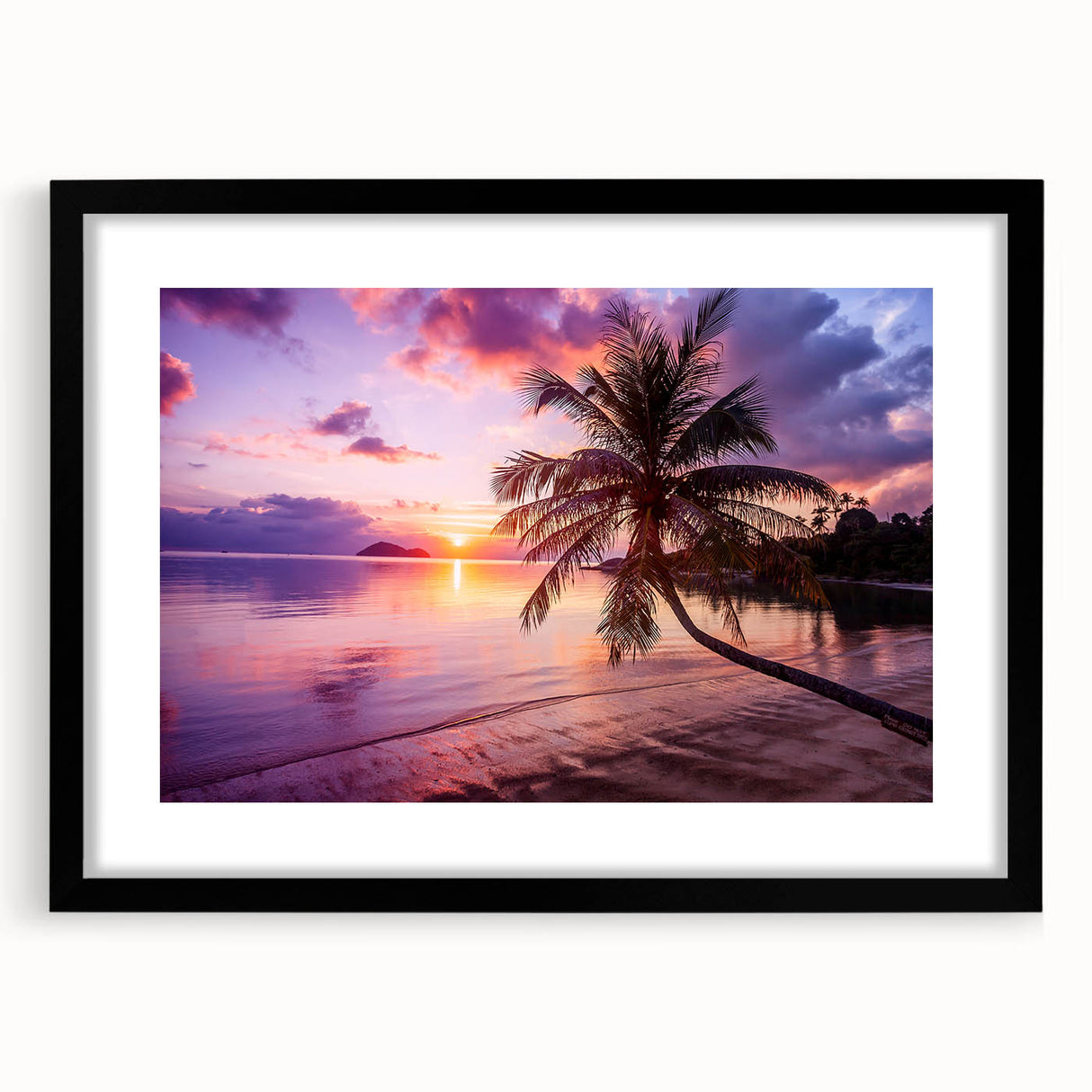Extra large abstract art print of Palm Beach with vibrant, textured colors on a black framed canvas.