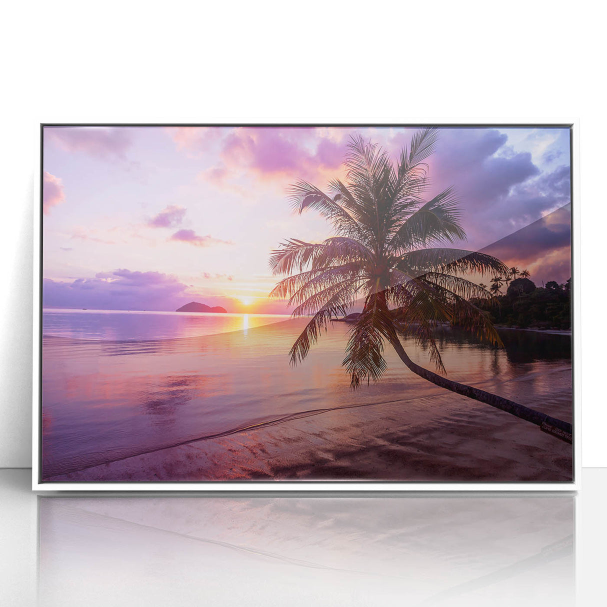 Framed acrylic print of Palm Beach with art deco design in soft pastel shades, ideal for modern nursery wall art.