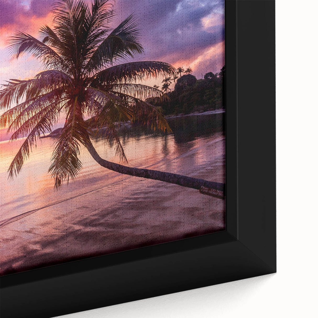 Framed canvas featuring a textured depiction of Palm Beach with black and colorful art elements.
