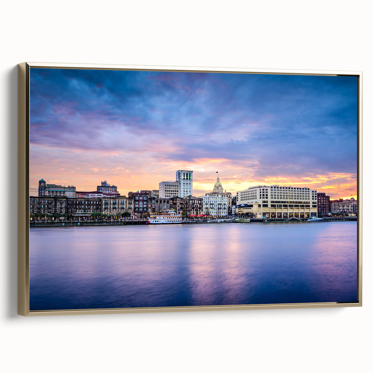 Framed canvas of a vintage Savannah landscape in muted gold and black, ideal for bedroom wall art.