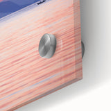 Large abstract wall art of Lake Michigan in muted blue tones on acrylic glass, ideal for dining room ambiance.
