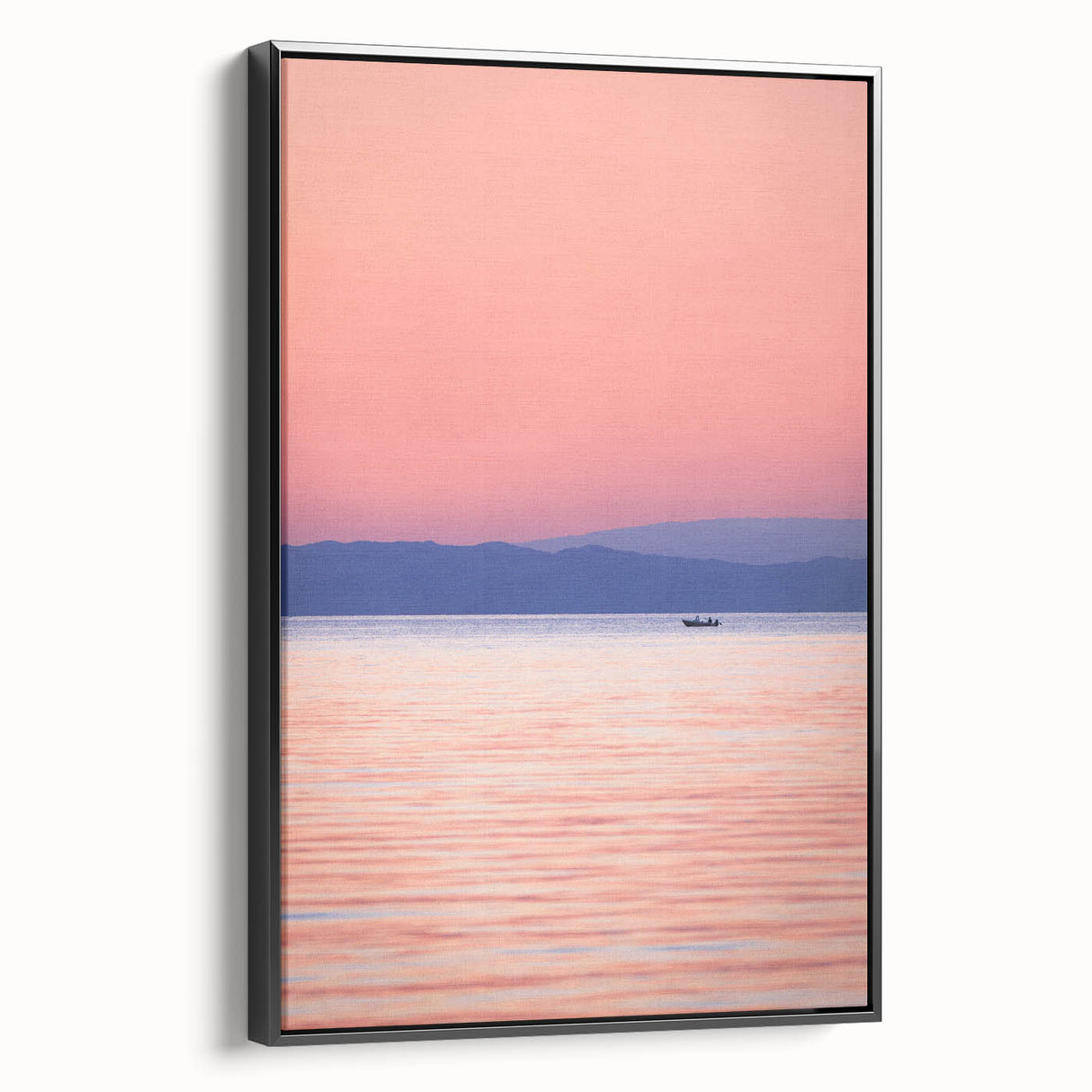 Black and white framed canvas of Lake Michigan, featuring a vintage landscape design, ideal for bedroom wall art.
