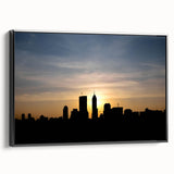 Black and white wall art of Indianapolis skyline on framed canvas, suitable for bedroom decor.