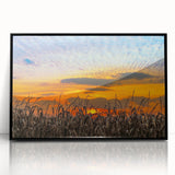 Large abstract wall art depicting a stylized Indiana landscape in muted earth tones on a framed acrylic; ideal for modern…