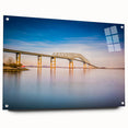 Acrylic print of abstract Baltimore skyline in muted gray and blue tones, suitable for bedroom or dining room decor.