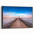 Black and white framed canvas of Chesapeake Bay landscape, ideal for bedroom wall art.