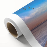 Art deco poster of Chesapeake Bay with cool blue and gray tones on rolled canvas, ideal for nursery wall art.
