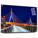 Acrylic print of Boston skyline in muted blue tones, suitable for bedroom or dining room decor.