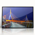 Large abstract wall art depicting the Boston skyline in muted gray and blue tones on a black framed acrylic print.