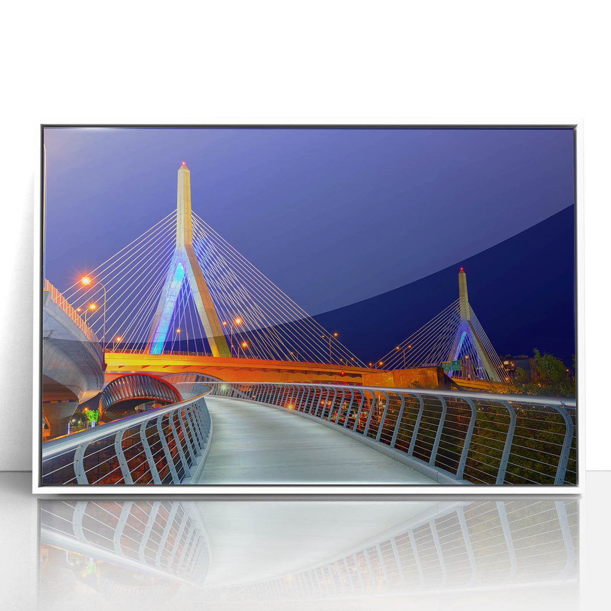 Art deco poster of Boston skyline in muted blue tones on a white framed acrylic, ideal for modern nursery wall art.