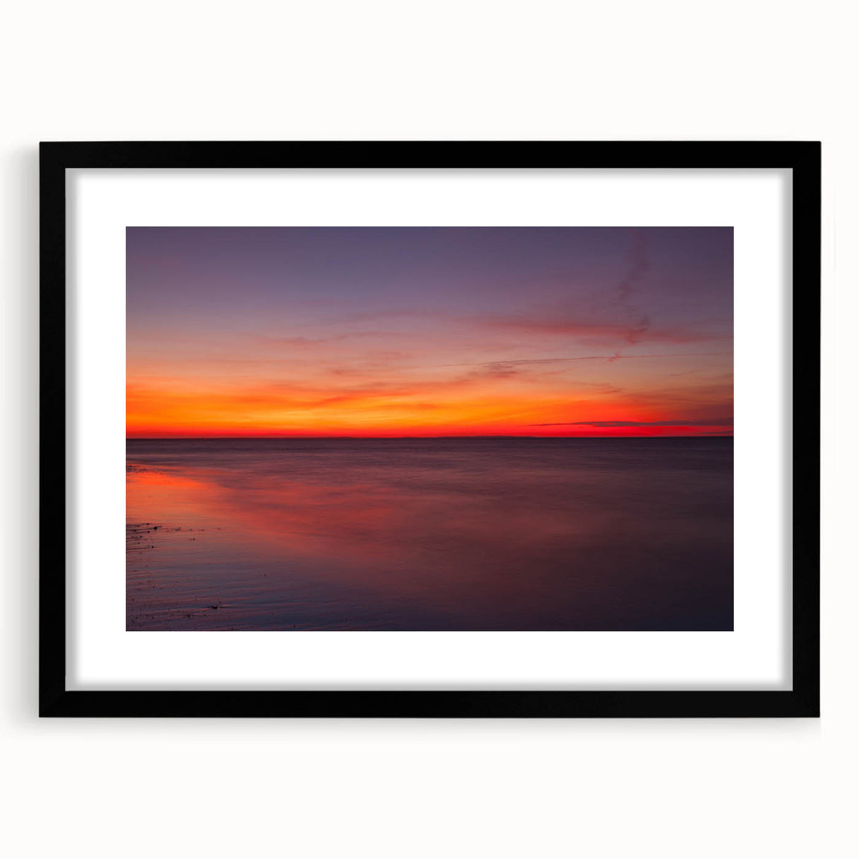 Extra large colorful abstract art print of a textured Massachusetts Cape scenery in a black frame.