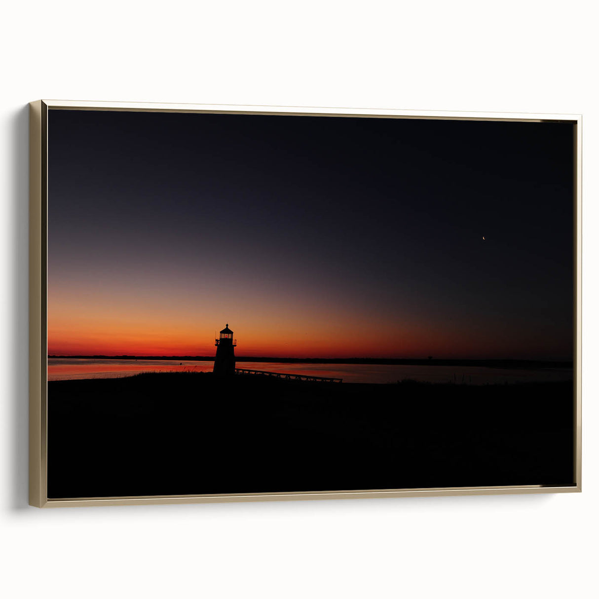 Framed canvas depicting a vintage-style black and white landscape of Nantucket, ideal for bedroom wall art.
