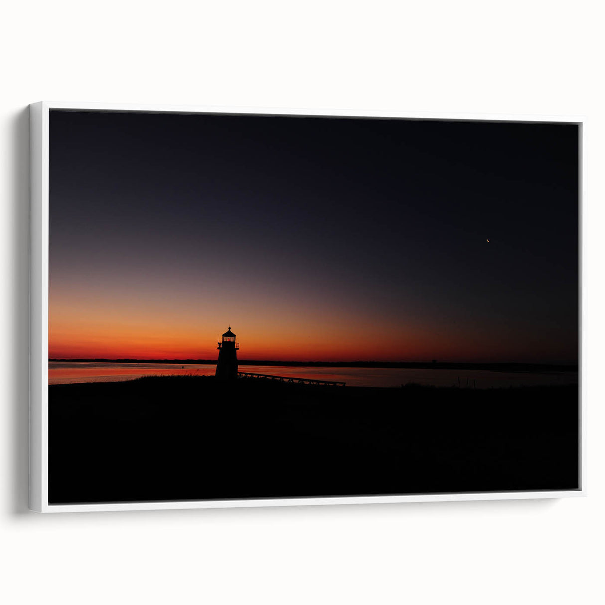 Vintage poster art of Nantucket scenery on framed canvas, featuring colorful art with white borders.