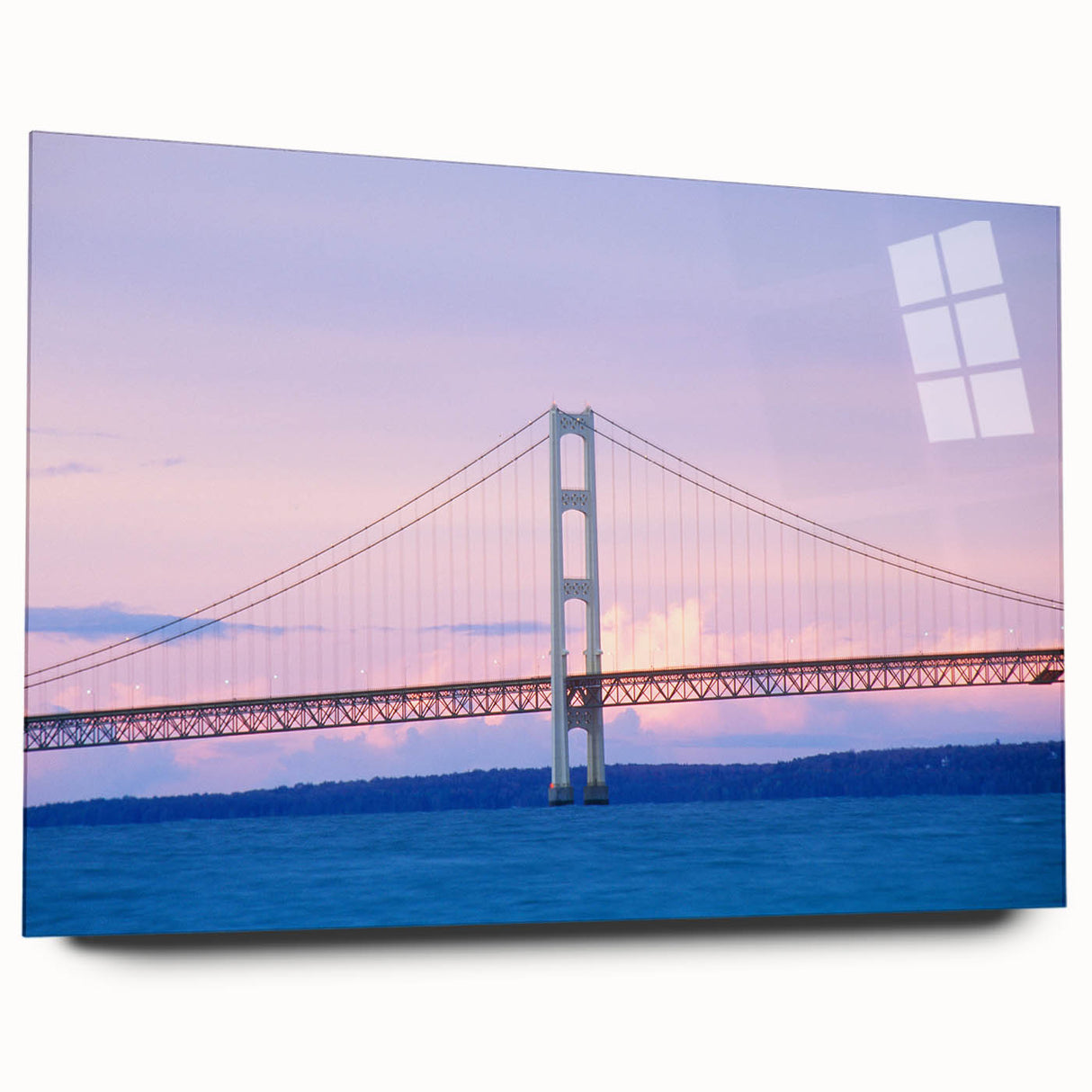 Large abstract wall art of Michigan's Upper Peninsula in muted earth tones on acrylic glass.