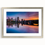 Textured abstract art print of Minneapolis skyline in muted gray tones on a framed canvas, ideal for modern bedroom ambiance.