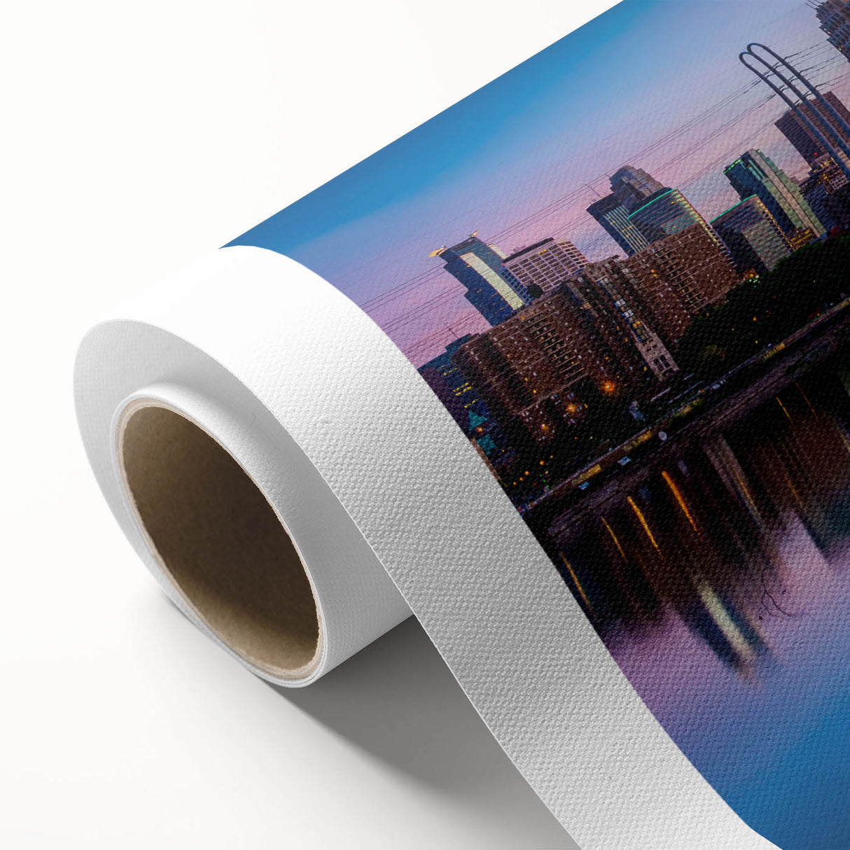 Art Deco style poster of Minneapolis skyline in pastel shades on rolled canvas, ideal for nursery wall art.