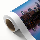 Art Deco style poster of Minneapolis skyline in pastel shades on rolled canvas, ideal for nursery wall art.