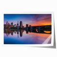 Rolled print of Minneapolis skyline in muted blues and grays, suitable as extra large wall art for dining rooms.