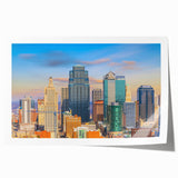 Rolled print of Kansas City skyline in muted gray tones, ideal for art wall dining room.
