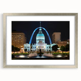 Textured abstract art print of St. Louis skyline in muted gray tones, framed in silver, ideal for bedroom art.