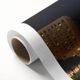 Art Deco style St. Louis skyline on rolled canvas, featuring muted blue tones, ideal for nursery wall art.