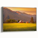 Framed canvas featuring a vintage-style landscape painting of Montana scenery in colorful hues, ideal for living room decor.
