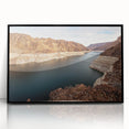 Large abstract wall art depicting Hoover Dam in muted gray and blue tones on a framed acrylic.