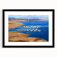Extra large abstract art print depicting Lake Mead with vibrant, textured colors on a black framed canvas.