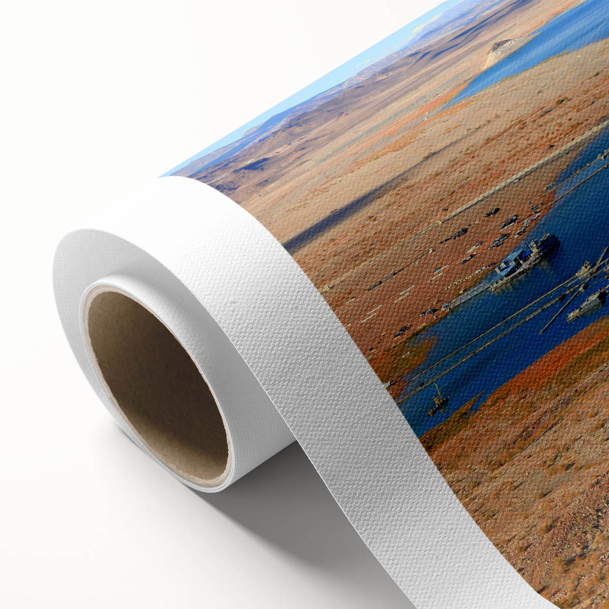Art Deco poster of Lake Mead, Nevada, featuring soft blue and beige tones on rolled canvas, ideal for nursery wall art.
