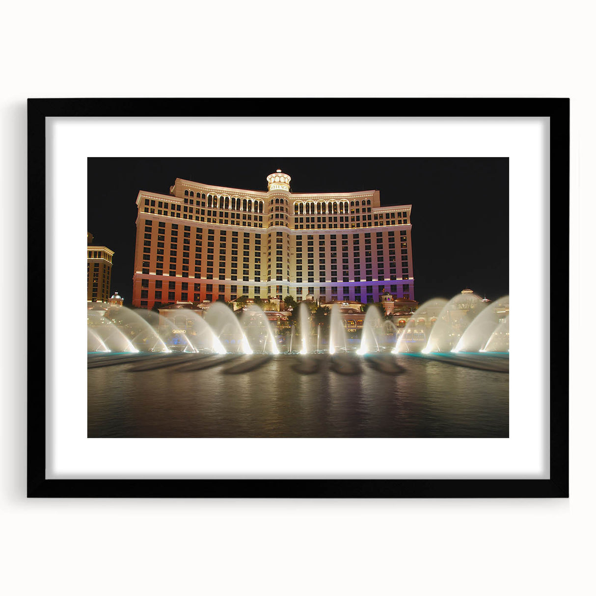 Extra large, textured abstract art print of Las Vegas skyline in vibrant colors on a framed canvas.