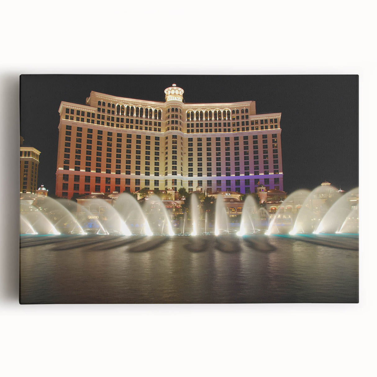Black and white large art print of the Las Vegas skyline on stretched canvas, ideal for kitchen wall art.