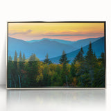 Mid-century modernist art depicting New Hampshire scenery in muted earth tones on a framed acrylic print.