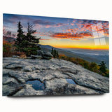 Large abstract acrylic print of the Blue Ridge in muted blues and greens, ideal for bedroom or dining room decor.