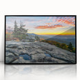 Large abstract wall art depicting the Blue Ridge Mountains in muted blues and greens, framed in black acrylic.