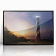 Large abstract wall art depicting Cape Hatteras, in muted blues and greens on a black framed acrylic.