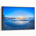 Black and white framed canvas of Outer Banks landscape, featuring vintage poster art style, ideal for bedroom decor.