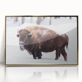 Large art print of North Dakota scenery in mid-century modernist style, framed in gold acrylic.